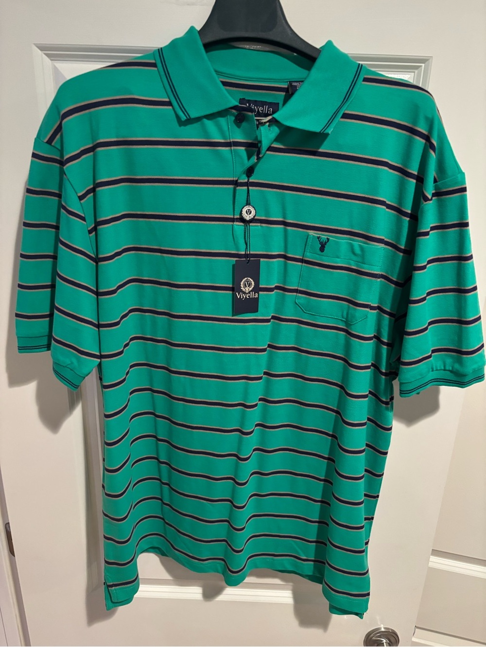 Viyella Men’s XL Shadow Green Striped Polo Shirt Stretch Cotton NWT